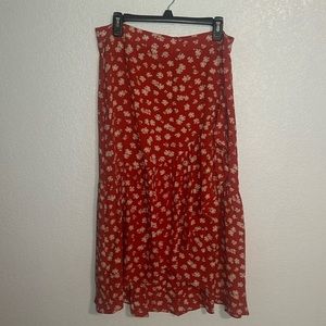 Madewell Burnt Orange Floral Ruffle Midi Skirt Size 14